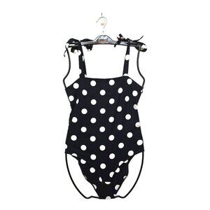 Zara Trafaluc Collection Navy Polka Dot Tie Shoulder Bodysuit Sz XS